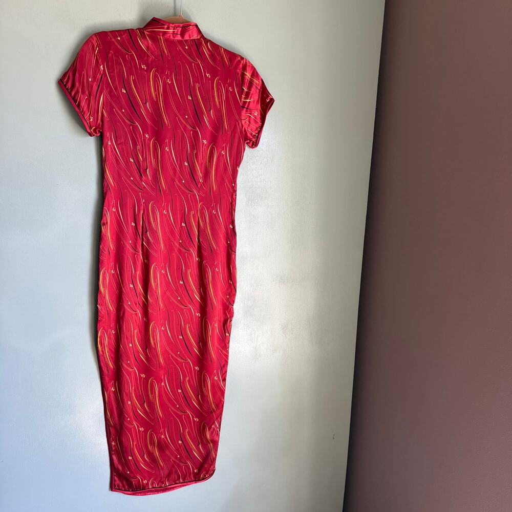 Vintage Chinese Qipao Women's XS/32 Red Black 100% Dress Mandarin Collar Retro - Picture 8 of 12